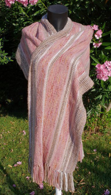 maxi étole rose et ivoire, satin brillant