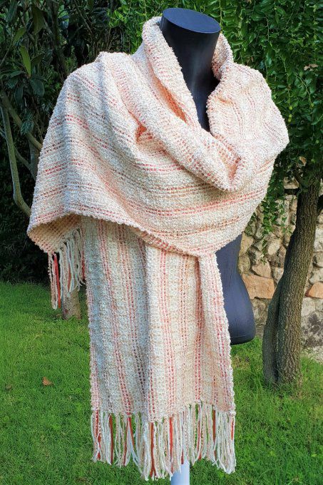 grande étole blanche et rose
